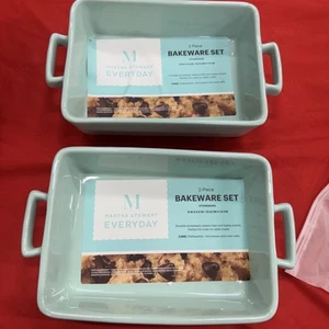 Martha Stewart Stoneware Rectangle Casserole Bakeware Mint Green 9"x 5.5" 2 Pcs - Picture 1 of 5