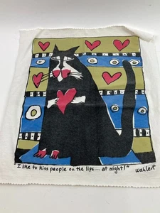 Martha Wahlert Cat Art Fabric Panel I Like To Kiss People On the Lips At Night! - Picture 1 of 6