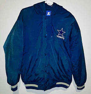 Vintage Starter Authentic NFL Dallas Cowboys Jacket Size Medium Hooded Blue - Bild 1 von 11