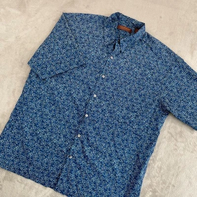 Гавайская рубашка мужская Tori Richard размер XL синяя с геометрическим узором AOP хлопок газон сделано в США SS - Изображение 1 из 4