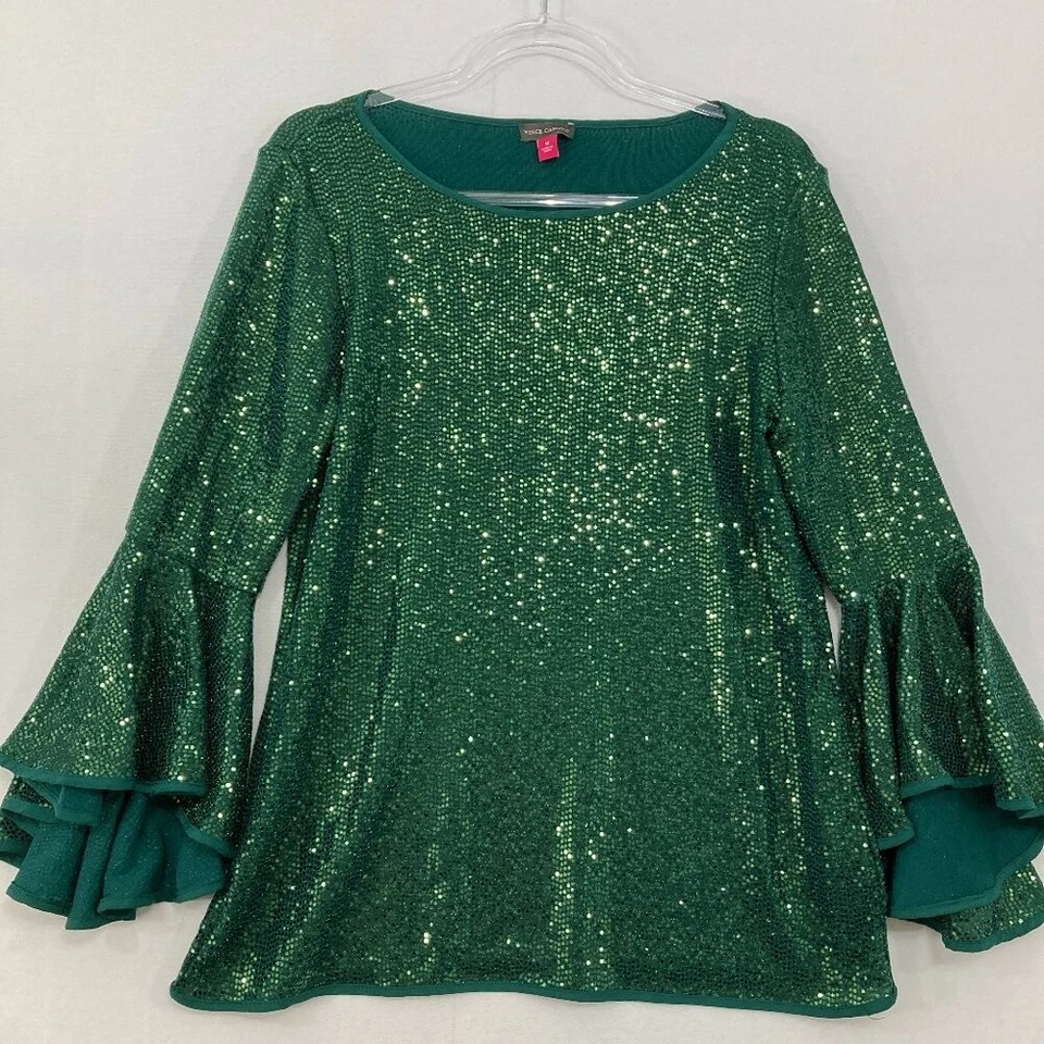 Vince Camuto размер средний зеленый блестки Расклешенный рукав эластичной верхний вечер фестиваль - Изображение 1 из 4