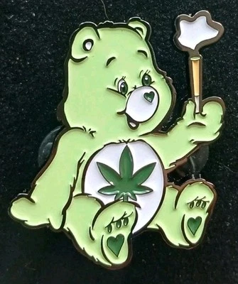 Care Bears Green Pot Good Luck Bear 420 Weed Marijuana Custom ENAMEL PIN Funny  - Image 1 of 4