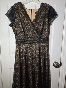 Lace Overlay Dress Sz 16 Black Beige Dark Romantic Cocktail Fancy - Picture 1 of 7
