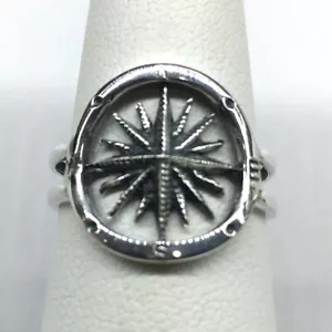 Compass Nautical Sterling Silver Oxidized Ring Size 8 - Picture 1 of 3