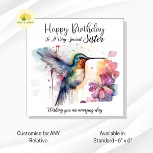Tarjeta de cumpleaños de hermana, colibrí, para CUALQUIER relación, hija, sobrina, mamá, - Imagen 1 de 9