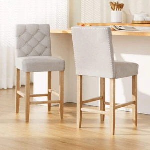 Artiss 2x Bar Stools Linen Upholstered Chairs - Picture 1 of 7