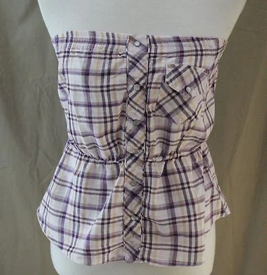 Top sin tirantes a cuadros azul asfalto, mediano, púrpura Foto 1 de 4