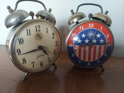 Alarm Clocks Gabriel/ Robertshaw Lot of 2 USA Flag Table Desk Antique Cover