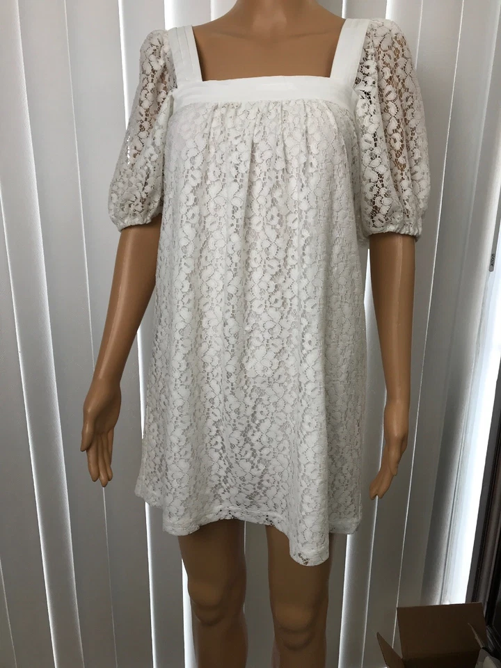 TO The MAX 女式 2 码白色蕾丝迷你连衣裙内衬背面拉链宽松 Z 码 — 第 1/4 张图片