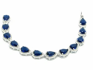 White gold finish Blue sapphire tennis created diamond bracelet Dubai Khalifa - Picture 1 of 6