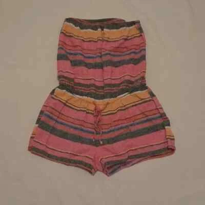 Mameluco de playa de verano sin tirantes mezcla de lino coral rosa a rayas azul marino antiguo XS Foto 1 de 4