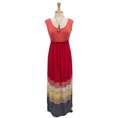 Liz Lange Maternity Maxi Tank Dress Womens M Coral Gray Scoop Neck Lightweight - Image 1 of 4