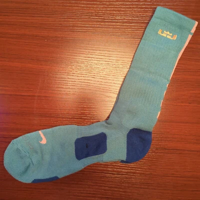 New LeBron James Original Nike Elite Socks Crew Size XL Teal/Pink Basketball - Image 1 of 4