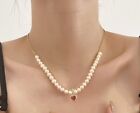 18Kgp Chain Red Heart Shape Pendant 7-8Mm White Freshwater Pearl  Necklace  Aaa