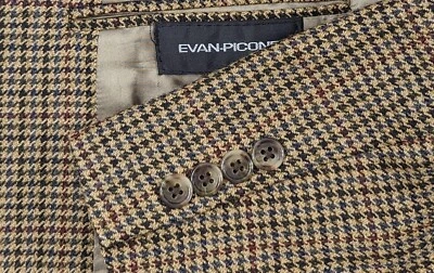 Vintage Evan Picone Lambs Wool Sport Coat Blazer Suit Jacket HoundsTooth Tan 42R - Image 1 of 4