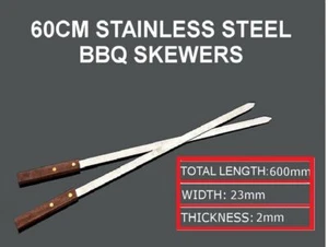 WIEDERVERWENDBAR 50 CM EDELSTAHL BBQ STÖCKE Holzgriff Spieße Kebab UK SICHER - Bild 1 von 3