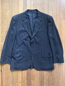 Brioni Black Blue Traiano Pinstripe Wool Jacket Size 54 Aramis Made In Italy - Picture 1 of 12