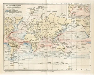 1897 WORLD OCEAN MARINE SEA CURRENTS DEEP SEA DEEP WATERS Antique Map - Picture 1 of 1