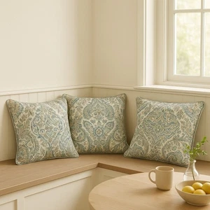 Pottery Barn Set of 3 Paisley Pillow Shams – 21.5” Square – 100% Linen – Blue, G - Picture 1 of 5
