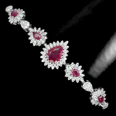 925 Sterling Silver Bracelet Pear Ruby 8x6mm Natural Gemstone Jewelry 7inches - Image 1 of 4