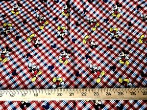 Tela de coser de algodón a cuadros rojo azul Disney Mickey Mouse por yarda NUEVO - Imagen 1 de 1
