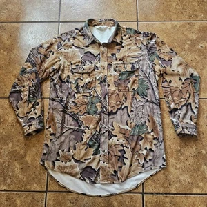 Vintage LL BEAN Camo Fleece Button Up Shirt Woodland Outdoor Size XL Hunting - Picture 1 of 10