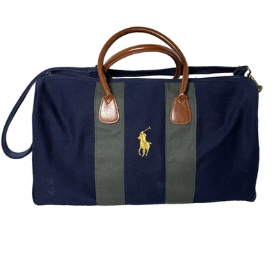Vintage Ralph Lauren Fragrance Canvas Duffle Bag Blue Green Rugby Yellow Pony - Image 1 of 4