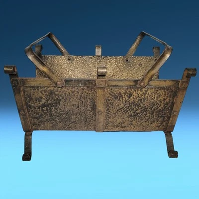 Vintage Arts & Crafts Fireplace Firewood Holder Forged Cast Iron Hand Hammered - Image 1 of 4