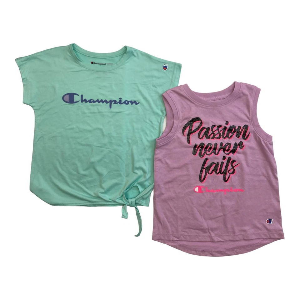 Paquete de 2 camisetas motivacionales que absorben la humedad Champion Girls Active Wear UPF 30 Foto 1 de 1