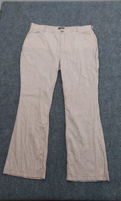 NYDJ 裤子亚麻女式 16 粉色细条纹靴型升降喇叭裙休闲 — 第 1/4 张图片