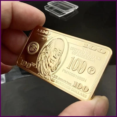 USA 100 Dollar Bullion 24k Gold Bar American Metal Coin Golden Bars USD - Image 1 of 4
