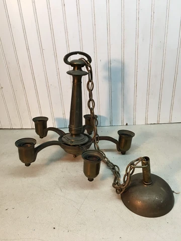 Vtg  Art Deco 5 Light Cast Iron Hanging  Chandelier 14in x 12in Parts Repair Lot Cover