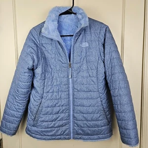 North Face Jacket Girls Size: XL Blue Reversible Mossbud Swirl Puffer Fleece - Picture 1 of 5