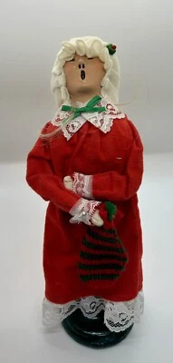 Byers Choice 1985 Pijama Rubio Niña Rojo Verde Rayas Tejido Medias 9.75” H Foto 1 de 4