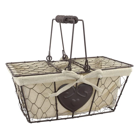 Stonebriar Farmhouse Metal Chicken Wire Picnic Basket with Hinged Lids, Handl Cover