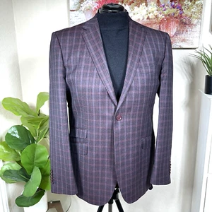 English Laundry sports coat 44R-34W, burgundy/Gray Plaid, Tailored threading. - Picture 1 of 20