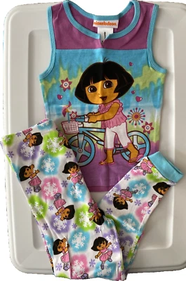 Calça comprida Nickelodeon Dora The Explorer 2 peças conjunto PJ tamanho 6 sem mangas NOVA - Imagem 1 de 4