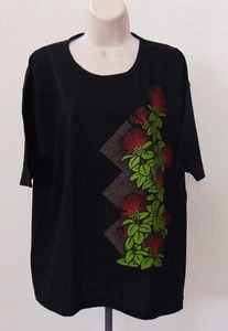 Nueva con etiquetas Camiseta para mujer Anvil Hawaii roja Lehua floral XL negra manga corta algodón - Imagen 1 de 7
