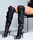 2023 Women's knee high boots Open toe high heel boots Buckle oversize