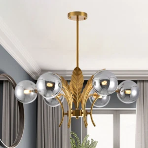Modern Multi Head Chandelier Metallic Feather Arm Semi Flush Mount Ceiling Light - Picture 1 of 15
