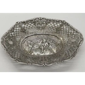 Silver 800 Dish Germany Courting Couple Reticulated Oval Not 925 Sterling - Picture 1 of 7