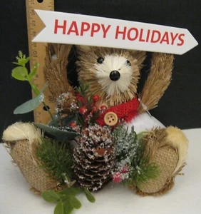 ASHLAND SISAL SITZENDER URLAUBSBÄR MIT HAPPY HOLIDAYS SCHILD CA. 5 ZOLL GROSS NEU!! - Bild 1 von 7