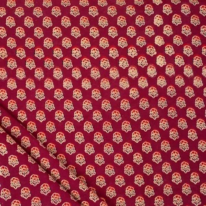 Red Floral Indian Hand Block Print Fabric 100% Cotton Summer Dressmaking By Yard - Picture 1 of 5