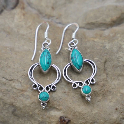 Ohrhänger echt Silber 925 Ohrringe Türkis-Howlith Sterlingsilber ad - Bild 1 von 3