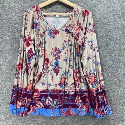 Blusa vintage America para mujer M gris medio floral cuello en V manga larga informal Foto 1 de 4