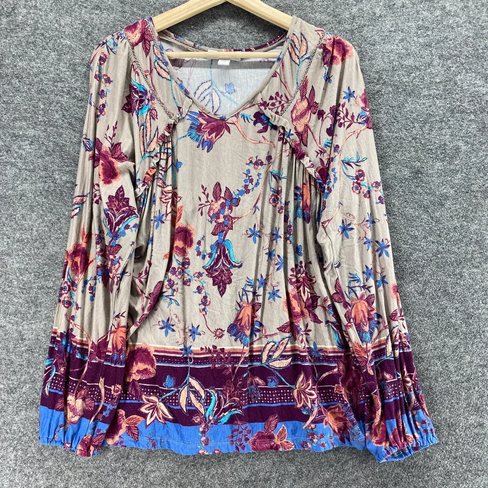 Blusa vintage America para mujer M gris medio floral cuello en V manga larga informal Foto 1 de 4