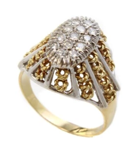 Anello con pave' di diamanti, realizzato in oro bianco e giallo 750, diamanti ta - Foto 1 di 9