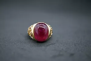 Anello Tormalina Cabochon Rosso Oro Rosa 18K Anello Fidanzamento Solitario Tormalina - Foto 1 di 8