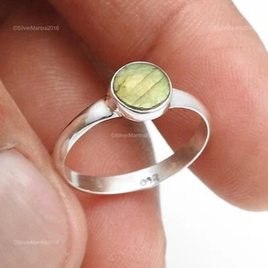 Natural Labradorite Birthday Bezel Trendy Band Ring Jewelry 925 Sterling Silver - Picture 1 of 9