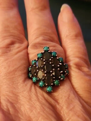 Anillo Colleen Lopez Plata de Ley 925 Turquesa y Labradorita Talla 7 Nuevo sin Etiquetas Foto 1 de 4